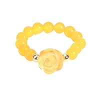 LCDIUDIU Natural Stone Beaded Stretch Stackable Ring 5Mm, Reiki Black Obsidian Rose Flowers Round Beads Energy Gem Finger Circlet Thumb Band Jewelry Gift for Girlfriend Wife Yellow Jade