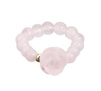 LCDIUDIU Natural Stone Beaded Stretch Stackable Ring 5Mm, Reiki Black Obsidian Rose Flowers Round Beads Energy Gem Finger Circlet Thumb Band Jewelry Gift for Girlfriend Wife Rose Quartz