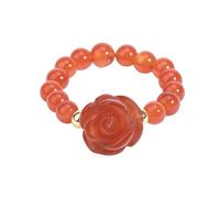 LCDIUDIU Natural Stone Beaded Stretch Stackable Ring 5Mm, Reiki Black Obsidian Rose Flowers Round Beads Energy Gem Finger Circlet Thumb Band Jewelry Gift for Girlfriend Wife Red Agate