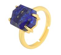 LCDIUDIU Natural Stone Open Rings for Women, Gold Hexagonal Setting Reiki Faceted Amethyst Energy Gem Adjustable Finger Circlet Thumb Band Jewelry Gift for Girlfriend Wife Lapis