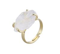 LCDIUDIU Natural Stone Open Rings for Women, Gold Setting Irregular Rough Stone Reiki White Crystal Energy Gem Adjustable Finger Circlet Thumb Band Jewelry Girlfriend Wife Mom Gift White Crystal