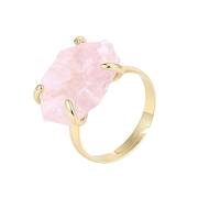 LCDIUDIU Natural Stone Open Rings for Women, Gold Setting Irregular Rough Stone Reiki White Crystal Energy Gem Adjustable Finger Circlet Thumb Band Jewelry Girlfriend Wife Mom Gift Rose Quartz