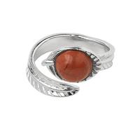 LCDIUDIU Natural Stone Open Rings for Women, Silver Carved Leaf Setting Round Reiki Obsidian Energy Gem Adjustable Finger Circlet Thumb Band Jewelry Girlfriend Wife Mom Gift Red Jasper