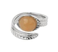 LCDIUDIU Natural Stone Open Rings for Women, Silver Carved Leaf Setting Round Reiki Obsidian Energy Gem Adjustable Finger Circlet Thumb Band Jewelry Girlfriend Wife Mom Gift Orange Jade