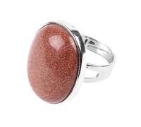LCDIUDIU Natural Stone Open Rings for Women, Silver Setting Oval Reiki Brown Sand Stone Energy Gem Adjustable Finger Circlet Thumb Band Jewelry Girlfriend Wife Mom Gift Brown Sand Stone
