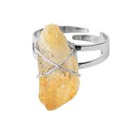 LCDIUDIU Natural Stone Ring, Silver Wire Wrapped Irregular Natural Amethyst Rough Stone Gemstone Rings Open Adjustable Finger Circlet Thumb Band Reiki Jewelry Gift for Women Men Citrine