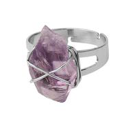 LCDIUDIU Natural Stone Ring, Silver Wire Wrapped Irregular Natural Amethyst Rough Stone Gemstone Rings Open Adjustable Finger Circlet Thumb Band Reiki Jewelry Gift for Women Men Purple Amethyst