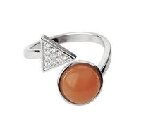 LCDIUDIU Natural Stone Rings for Women, Silver Triangular Zircon Inlaid Round Energy Lazuli Lapis Gemstone Rings Open Adjustable Finger Circlet Thumb Band Reiki Jewelry Gift Orange Jade
