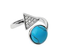 LCDIUDIU Natural Stone Rings for Women, Silver Triangular Zircon Inlaid Round Energy Lazuli Lapis Gemstone Rings Open Adjustable Finger Circlet Thumb Band Reiki Jewelry Gift Blue Turquoise