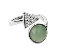 LCDIUDIU Natural Stone Rings for Women, Silver Triangular Zircon Inlaid Round Energy Lazuli Lapis Gemstone Rings Open Adjustable Finger Circlet Thumb Band Reiki Jewelry Gift Green Aventurine