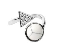 LCDIUDIU Natural Stone Rings for Women, Silver Triangular Zircon Inlaid Round Energy Lazuli Lapis Gemstone Rings Open Adjustable Finger Circlet Thumb Band Reiki Jewelry Gift Howlite