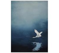 LCDIUDIU Oil Canvas Paintings for Living Room, Modern Abstract White Crane Soaring Over Serene Blue Waters Hand Painted Artwork Unframed Wall Art for Dining Room Office Home Decor 150X220Cm(60X88Inc