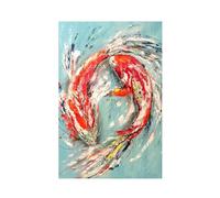 LCDIUDIU Oil Paintings On Canvas Hand Painted, Abstract 2 Red Texture Koi Fish Artwork Modern Unframed Wall Art for Living Room Office Home Decor 90X130Cm(36X52Inch)