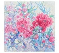 LCDIUDIU Oil Paintings On Canvas Hand Painted, Modern Abstract Red Peony Flower Bud Branch Large Artwork Unframed Wall Art for Living Room Bedroom Office Home Decor 100X100Cm(40X40Inch)
