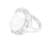 LCDIUDIU Oval Shaped Natural Stone Rings, Silver Folwer Inlay Zircon Energy Purple Amethyst Gemstone Rings Open Adjustable Finger Circlet Thumb Band Reiki Jewelry Gift Opal