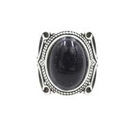 LCDIUDIU Oval Shaped Stone Rings, Vintage Silver Wide Setting Black Obsidian Gemstone Rings Open Adjustable Finger Circlet Thumb Band Reiki Jewelry Gift for Wife Mom Blue Sandstone