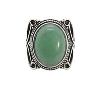 LCDIUDIU Oval Shaped Stone Rings, Vintage Silver Wide Setting Black Obsidian Gemstone Rings Open Adjustable Finger Circlet Thumb Band Reiki Jewelry Gift for Wife Mom Green Aventurine
