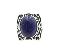 LCDIUDIU Oval Shaped Stone Rings, Vintage Silver Wide Setting Black Obsidian Gemstone Rings Open Adjustable Finger Circlet Thumb Band Reiki Jewelry Gift for Wife Mom Lapis