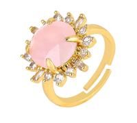 LCDIUDIU Rhinestone Sunflower Stone Ring, Gold Setting Natural Amethyst Energy Stone Open Adjustable Finger Circlet Thumb Band Pretty Jewelry Gift for Her Girlfriend Wife Mom Rose Quartz