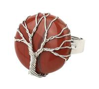 LCDIUDIU Round Natural Stone Rings, Silver Wire Wrapped Tree Of Life Round Stone Gemstone Rings Open Adjustable Finger Circlet Thumb Band Reiki Jewelry Gift for Her Girlfriend Wife Red Jasper