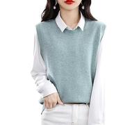 LCDIUDIU Round Neck Wool Knitted Waistcoats For Women,Light Green Sleeveless Knit Vest Vintage Pullover Sweater Tank Top Ribbed Knit Hem Jumpers Gilets Casual Basic Knitwear Vest,S