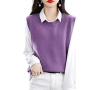 LCDIUDIU Round Neck Wool Sleeveless Jumper Women,Purple Solid Fine Sweater Knitted Vest Vintage Pullover Tank Top Ribbed Knit Hem Jumpers Gilets Casual Basic Knitwear Waistcoats,M