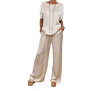 LCDIUDIU Satin Silk Lounge Wear Co Ord Sets for Women 2 Pieces Tracksuit Full Set Ladies Pjs Loungewear Sleepwear Homewear Leisure Summer Fall Tracksuit White XL