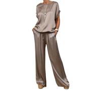 LCDIUDIU Satin Silk Lounge Wear Co Ord Sets for Women 2 Pieces Tracksuit Full Set Ladies Pjs Loungewear Sleepwear Homewear Leisure Summer Fall Tracksuit Dark gray 3XL