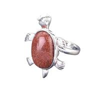 LCDIUDIU Sea Turtle Shaped Animal Natural Stone Rings, Silver Inlay Energy Sodalite Gemstone Rings Open Adjustable Finger Circlet Thumb Band Reiki Jewelry Gift for Wife Mom Brown Sandstone