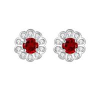 LCDIUDIU Silver Earrings for Women 925 Sterling Silver Studs, Flower Inlay Shine Red Cut Zirconia Hypoallergenic Earrings Birthstone Gem Luxury Jewelry Gift for Women Girls Red