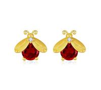 LCDIUDIU Silver Earrings for Women 925 Sterling Silver Studs, Gold Cute Firefly With Cut Zirconia Hypoallergenic Earrings Birthstone Gem Luxury Jewelry Gift for Women Girls Red