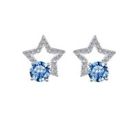 LCDIUDIU Silver Earrings for Women 925 Sterling Silver Studs, Hollow Stars Inlay Round Cut Zirconia Hypoallergenic Earrings Birthstone Gem Jewelry Gift for Women Girls Blue