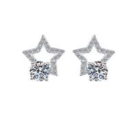LCDIUDIU Silver Earrings for Women 925 Sterling Silver Studs, Hollow Stars Inlay Round Cut Zirconia Hypoallergenic Earrings Birthstone Gem Jewelry Gift for Women Girls Clear