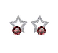 LCDIUDIU Silver Earrings for Women 925 Sterling Silver Studs, Hollow Stars Inlay Round Cut Zirconia Hypoallergenic Earrings Birthstone Gem Jewelry Gift for Women Girls Red