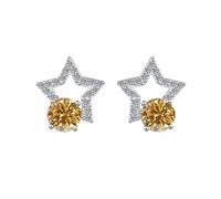 LCDIUDIU Silver Earrings for Women 925 Sterling Silver Studs, Hollow Stars Inlay Round Cut Zirconia Hypoallergenic Earrings Birthstone Gem Jewelry Gift for Women Girls Champagne