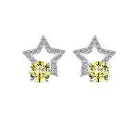 LCDIUDIU Silver Earrings for Women 925 Sterling Silver Studs, Hollow Stars Inlay Round Cut Zirconia Hypoallergenic Earrings Birthstone Gem Jewelry Gift for Women Girls Yellow