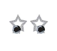 LCDIUDIU Silver Earrings for Women 925 Sterling Silver Studs, Hollow Stars Inlay Round Cut Zirconia Hypoallergenic Earrings Birthstone Gem Jewelry Gift for Women Girls Black