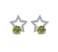 LCDIUDIU Silver Earrings for Women 925 Sterling Silver Studs, Hollow Stars Inlay Round Cut Zirconia Hypoallergenic Earrings Birthstone Gem Jewelry Gift for Women Girls Olive Green