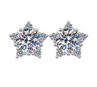 LCDIUDIU Silver Earrings for Women 925 Sterling Silver Studs, Stars Shape Inlay Round Cut Zirconia Hypoallergenic Earrings Birthstone Gem Jewelry Gift for Women Wife Mom Clear