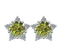 LCDIUDIU Silver Earrings for Women 925 Sterling Silver Studs, Stars Shape Inlay Round Cut Zirconia Hypoallergenic Earrings Birthstone Gem Jewelry Gift for Women Wife Mom Olive Green