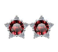 LCDIUDIU Silver Earrings for Women 925 Sterling Silver Studs, Stars Shape Inlay Round Cut Zirconia Hypoallergenic Earrings Birthstone Gem Jewelry Gift for Women Wife Mom Red