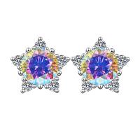 LCDIUDIU Silver Earrings for Women 925 Sterling Silver Studs, Stars Shape Inlay Round Cut Zirconia Hypoallergenic Earrings Birthstone Gem Jewelry Gift for Women Wife Mom Color