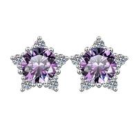 LCDIUDIU Silver Earrings for Women 925 Sterling Silver Studs, Stars Shape Inlay Round Cut Zirconia Hypoallergenic Earrings Birthstone Gem Jewelry Gift for Women Wife Mom Purple