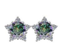 LCDIUDIU Silver Earrings for Women 925 Sterling Silver Studs, Stars Shape Inlay Round Cut Zirconia Hypoallergenic Earrings Birthstone Gem Jewelry Gift for Women Wife Mom Rainbow