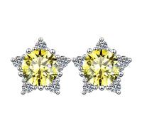 LCDIUDIU Silver Earrings for Women 925 Sterling Silver Studs, Stars Shape Inlay Round Cut Zirconia Hypoallergenic Earrings Birthstone Gem Jewelry Gift for Women Wife Mom Yellow