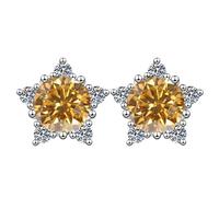 LCDIUDIU Silver Earrings for Women 925 Sterling Silver Studs, Stars Shape Inlay Round Cut Zirconia Hypoallergenic Earrings Birthstone Gem Jewelry Gift for Women Wife Mom Champagne
