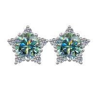 LCDIUDIU Silver Earrings for Women 925 Sterling Silver Studs, Stars Shape Inlay Round Cut Zirconia Hypoallergenic Earrings Birthstone Gem Jewelry Gift for Women Wife Mom Green