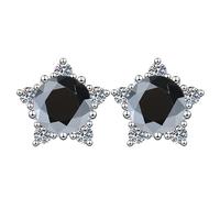 LCDIUDIU Silver Earrings for Women 925 Sterling Silver Studs, Stars Shape Inlay Round Cut Zirconia Hypoallergenic Earrings Birthstone Gem Jewelry Gift for Women Wife Mom Black