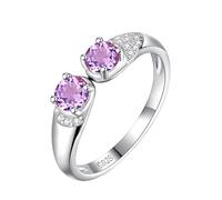 LCDIUDIU Silver Rings for Women 925,Brilliant Cut Double Natural Gemstone Ring for Women Silver Cubic Zirconia Open Band Eternity Anniversary Engagement Wedding Band for Her Amethyst