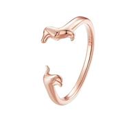 LCDIUDIU Silver Rings for Women 925,Cute Dachshund Dog Ring for Women Girls 14K Gold Plated Animal Puppy Dog Wrap Finger Band Open Stacking Statement Band Silver Jewelry Gift Rose Gold